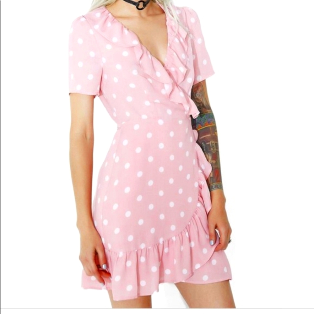 Re:named (doll's kill) fairycore Pink Polka dot wrap dress size L